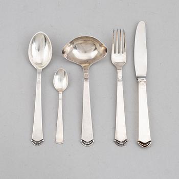 A 37-piece sterling silver flat wear set, mostly P.Hertz, Denmark, presumably mid 20th century.