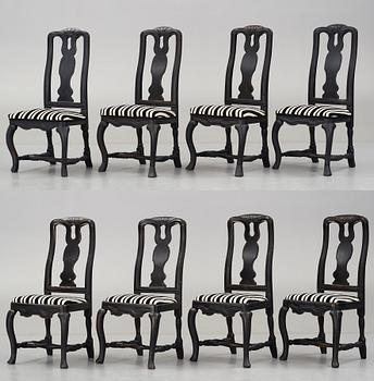 STOLAR, åtta stycken, Stockholmsarbeten 1700-talets mitt, Senbarock.