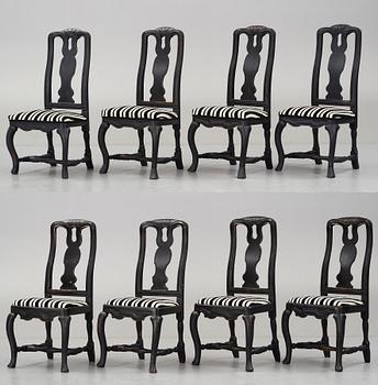 A matched set of eight Swedish Late baroque chairs.