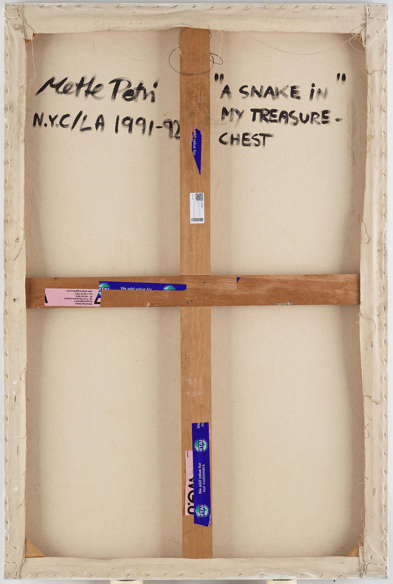 Mette Petri, olja på duk, signerad och daterad NYC/LA 1991-92 a tergo.