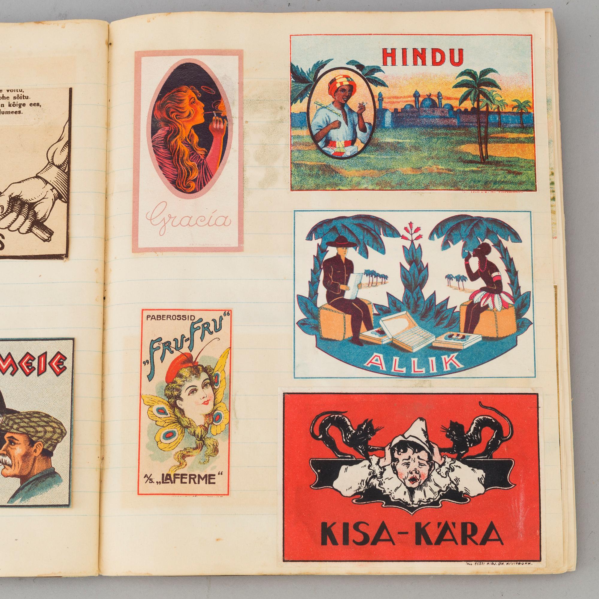 a collection of 1920's cigarette labels.