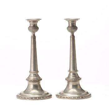 A pair of Gustavian pewter candlesticks by M Moberg 1786.