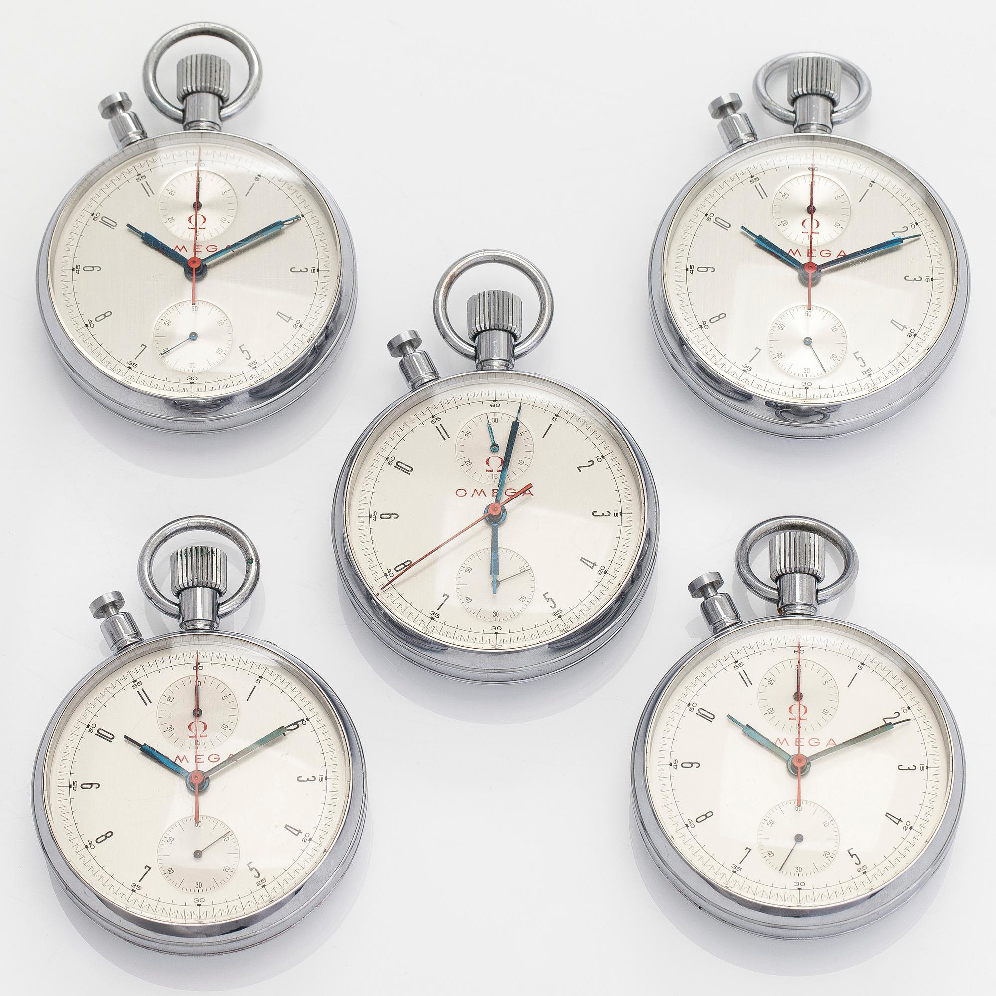 Omega, sekuntikelloja, 5 kpl, Rattrapante, kronografi, 65 mm.