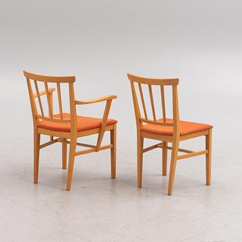 Carl Malmsten, six "Själevad" chairs, Sweden, second half of the 20th century.