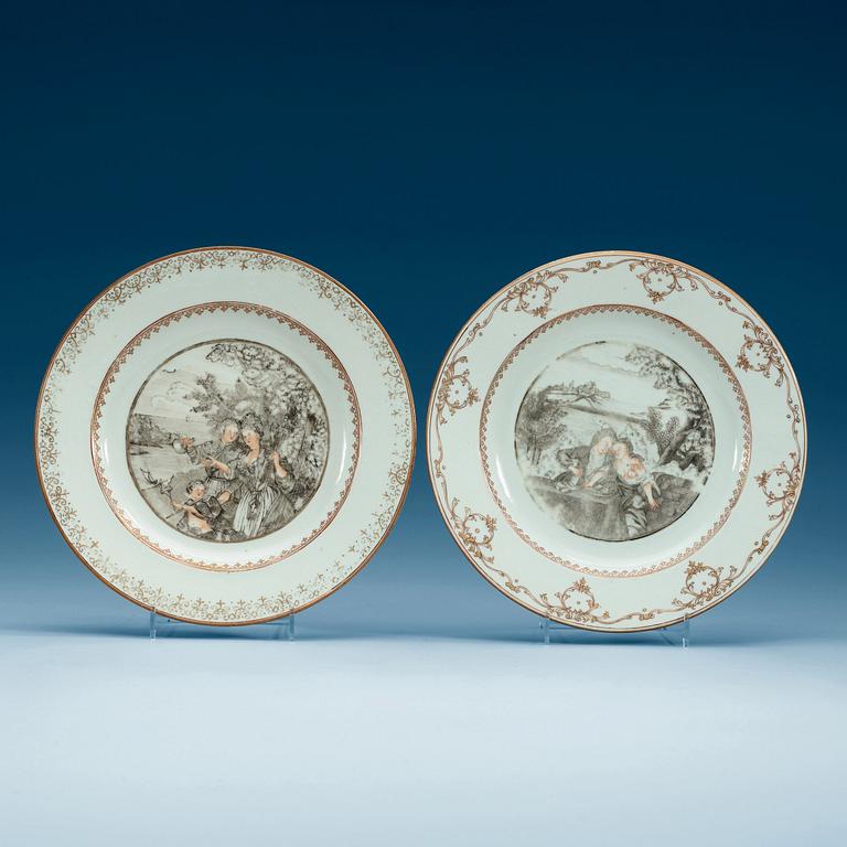 Two 'European Subject' dinner plates, Qing dynasty, Qianlong (1736-95).