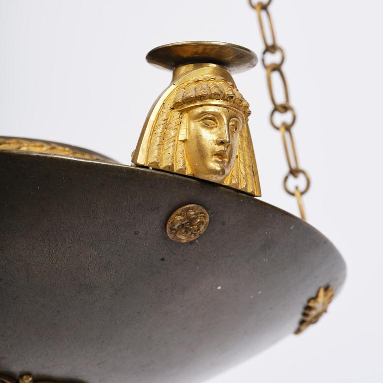 A Swedish Empire 19th century three-light hanging-lamp.