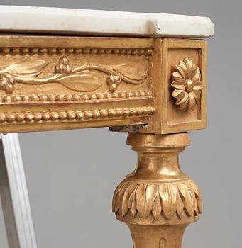 A pair of Gustavian late 18th century corner console tables.