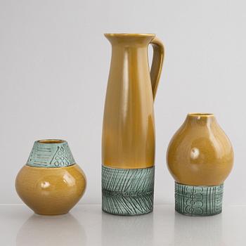 Lisa Larson, a jug and vases, three pieces, "Tarragona", stoneware, Gustavsberg, ca 1959-60.