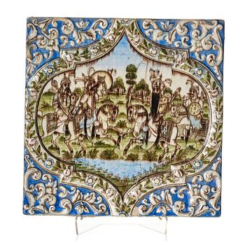 302. A persian pottery tile, ca 42 x 42 cm, The Qajar dynasty.