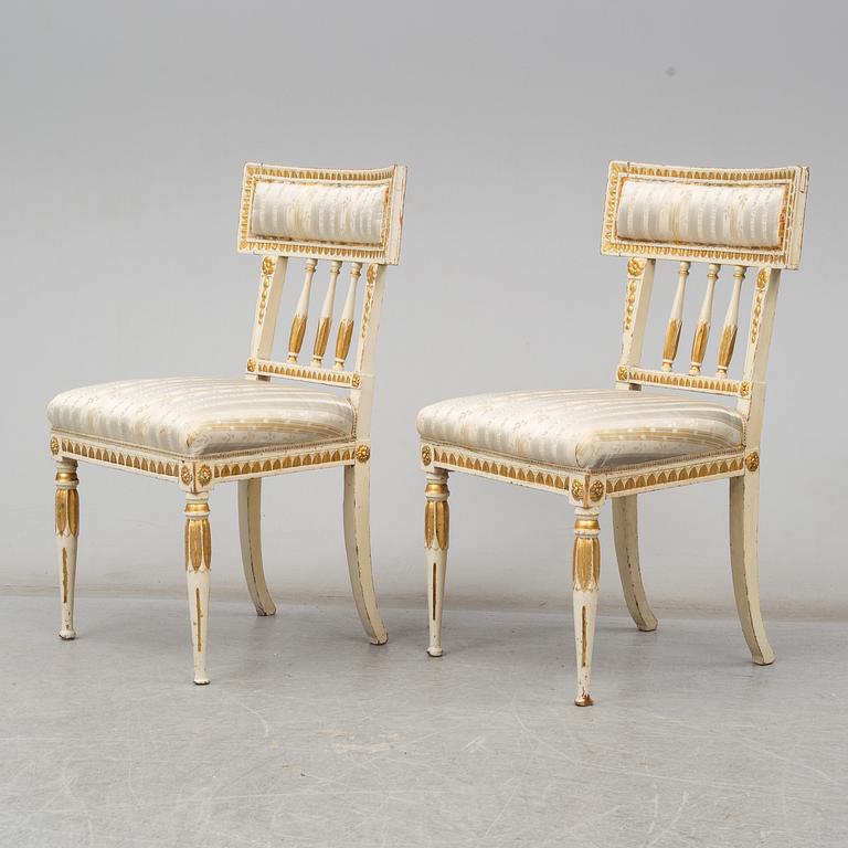 A pair of late Gustavian late 18th century chairs.