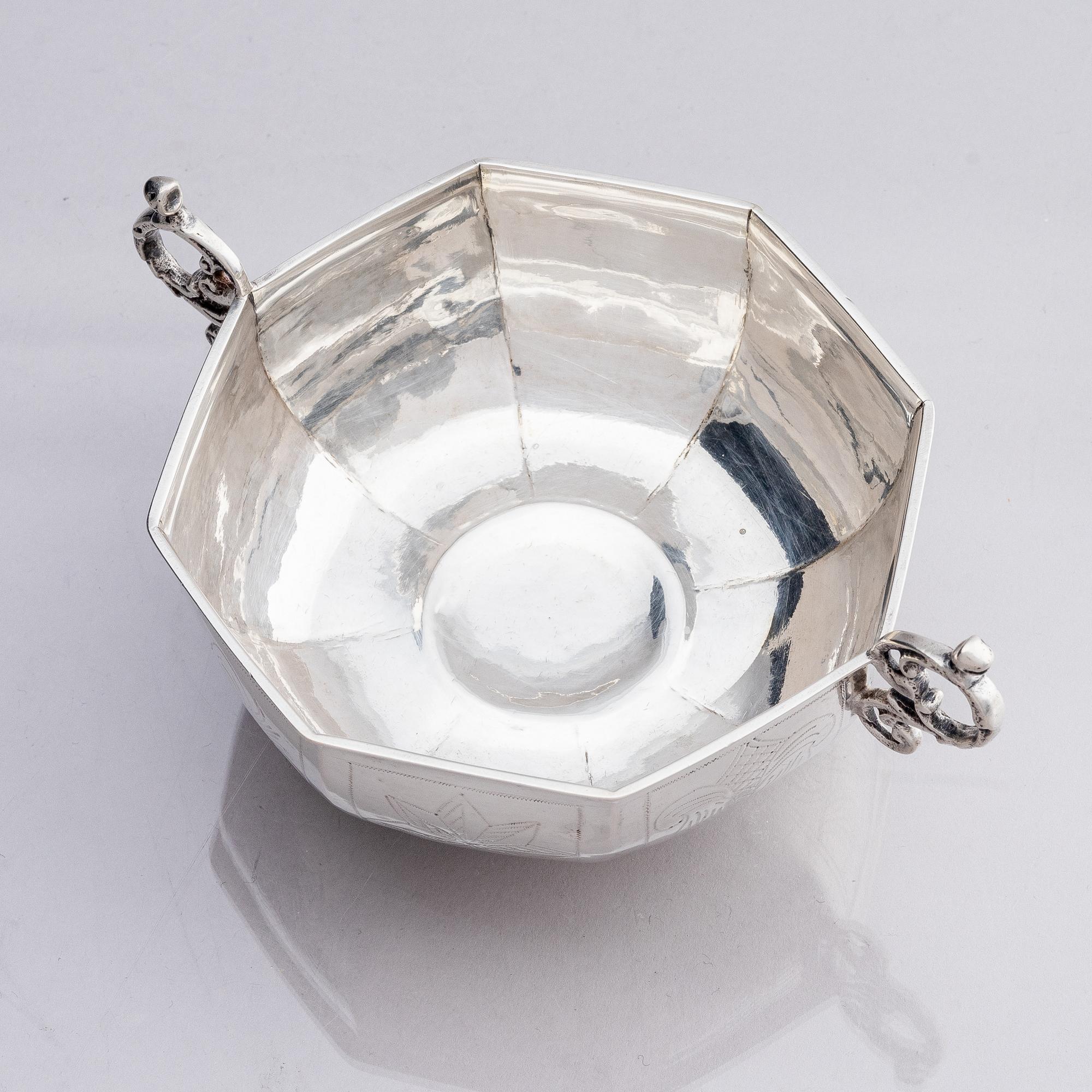 Hans Wiggman, brännvinsskål, silver, Kalmar 1750. Senbarock.