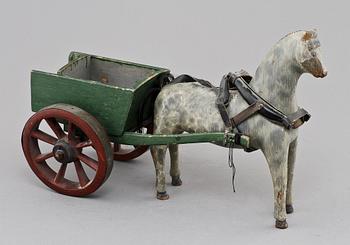 HÄST med VAGN, trä, 1900-talets början.