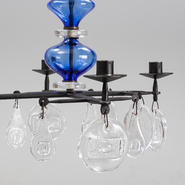 Erik Höglund, a wrought iron and glass chandelier, second half of the 20th century.