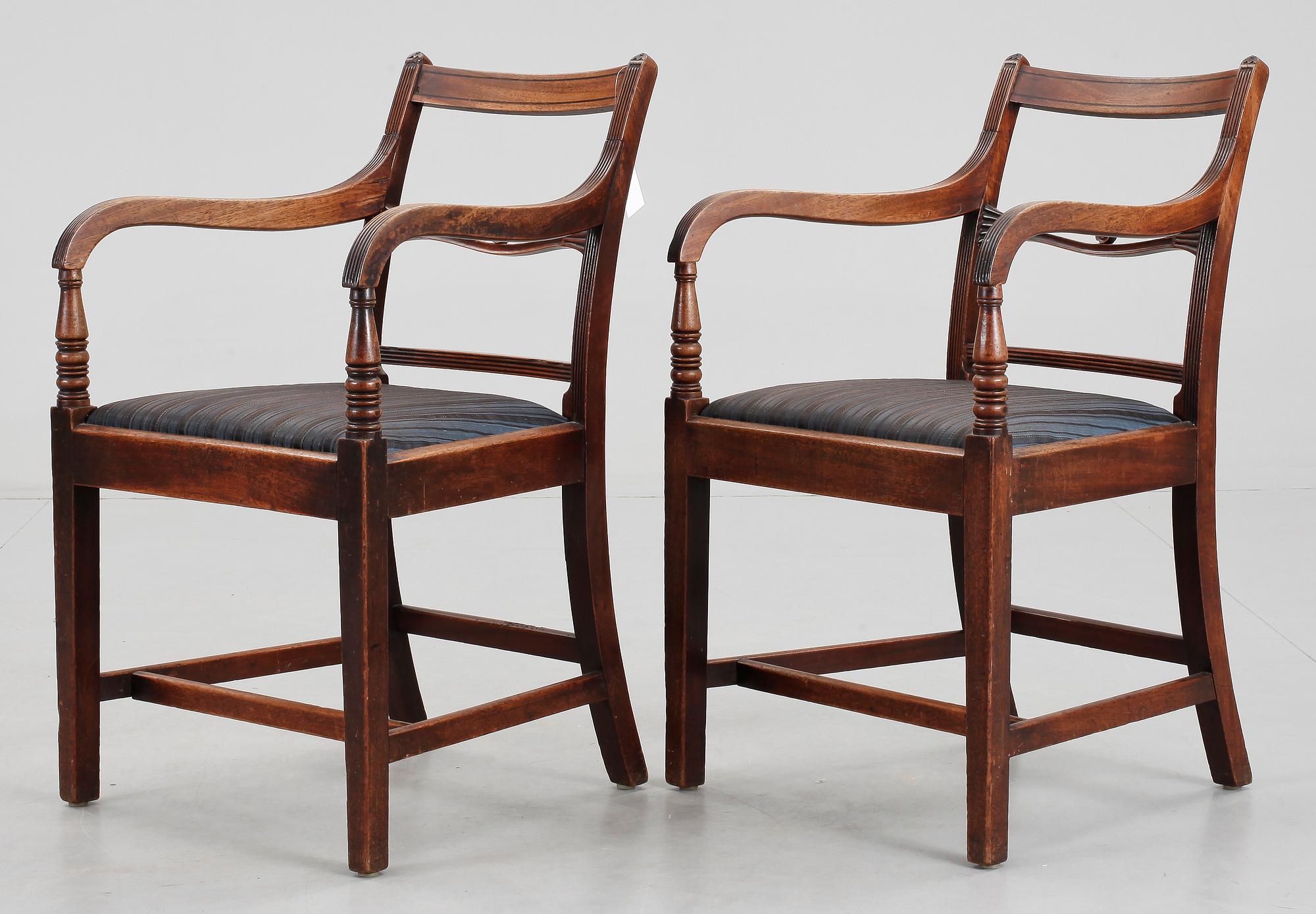 KARMSTOLAR, ett par, regency, England, 1800-talets första hälft.