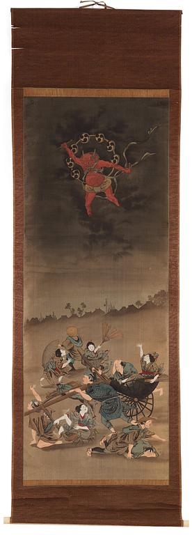 RULLMÅLNINGAR, sex stycken, tusch och färg på papper. Japan, Meiji (1868-1912).