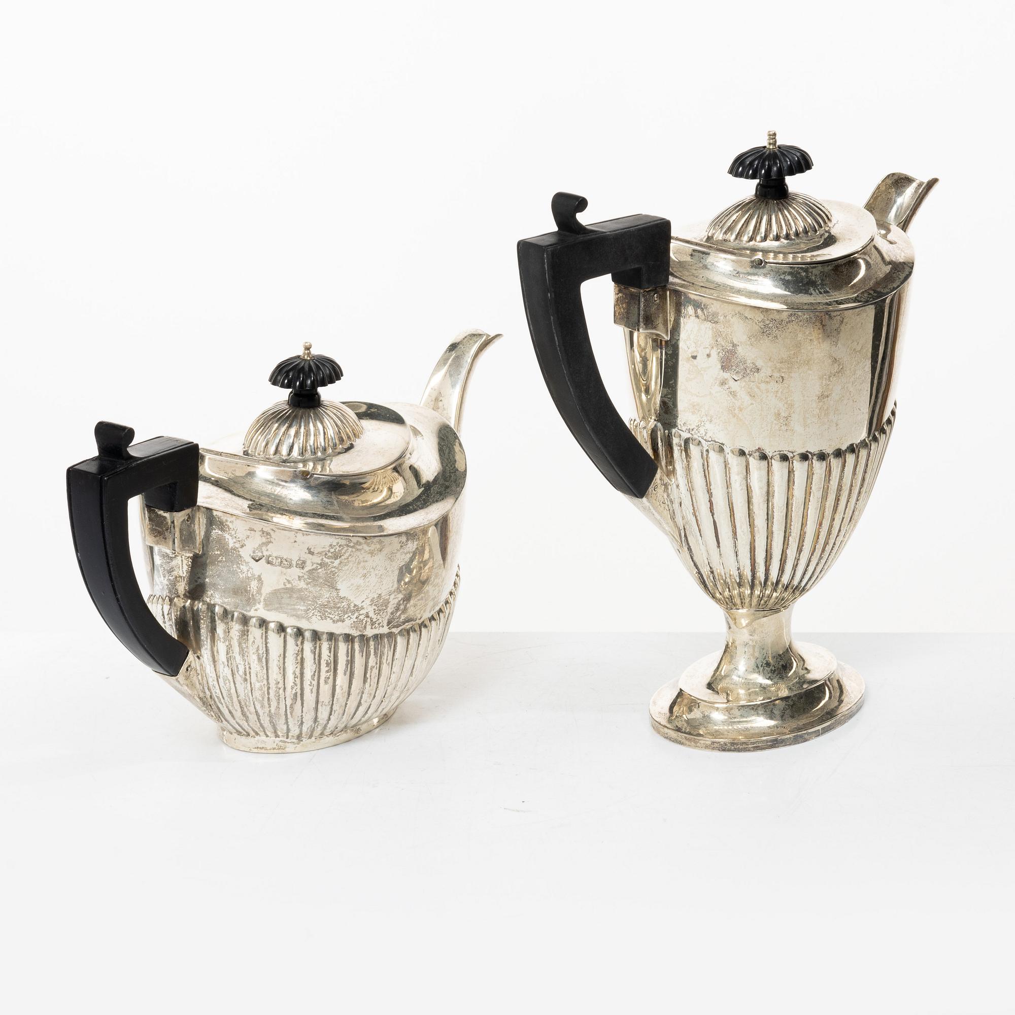 Kaffe- och teservis, 4 delar, silver, empirestil, AC Bloxham Ltd, Birmingham 1925.