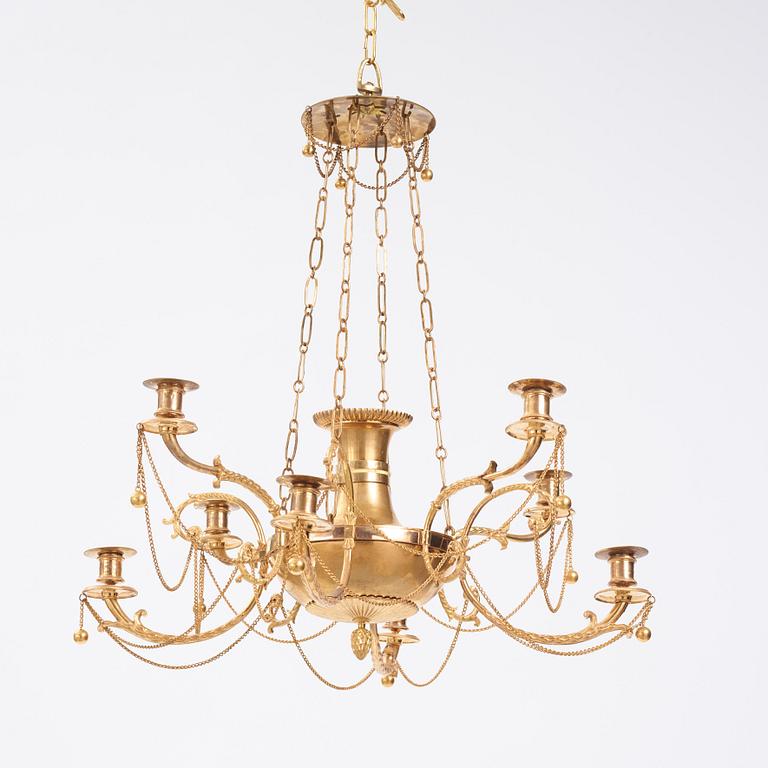 A late Gustavian eight-light hanging-lamp, Stockholm, early 19th century.