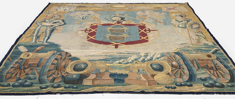 A Flemish armorial tapestry, c. 337 x 250 cm, 17th century.
