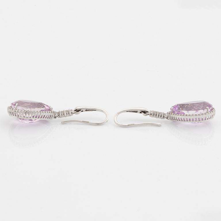 Kunzite and brilliant cut diamond earrings.