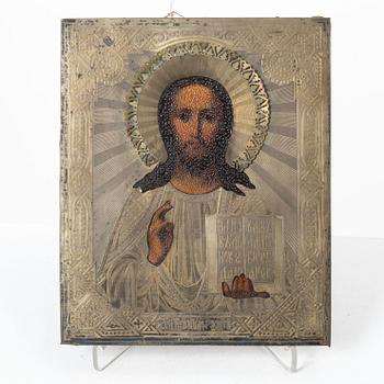A Russian icon with silver oklad, Moscow, 1886.