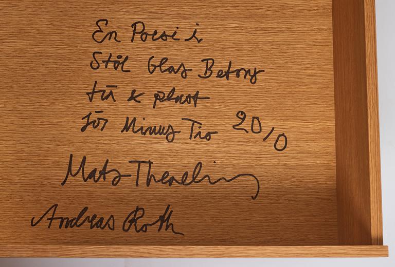 Mats Theselius, & Andreas Roth, unique, "The Object unit - A Poetry in Steel, Glass, Stone, Wood and Plastic" Minus 10, Sweden 2010.