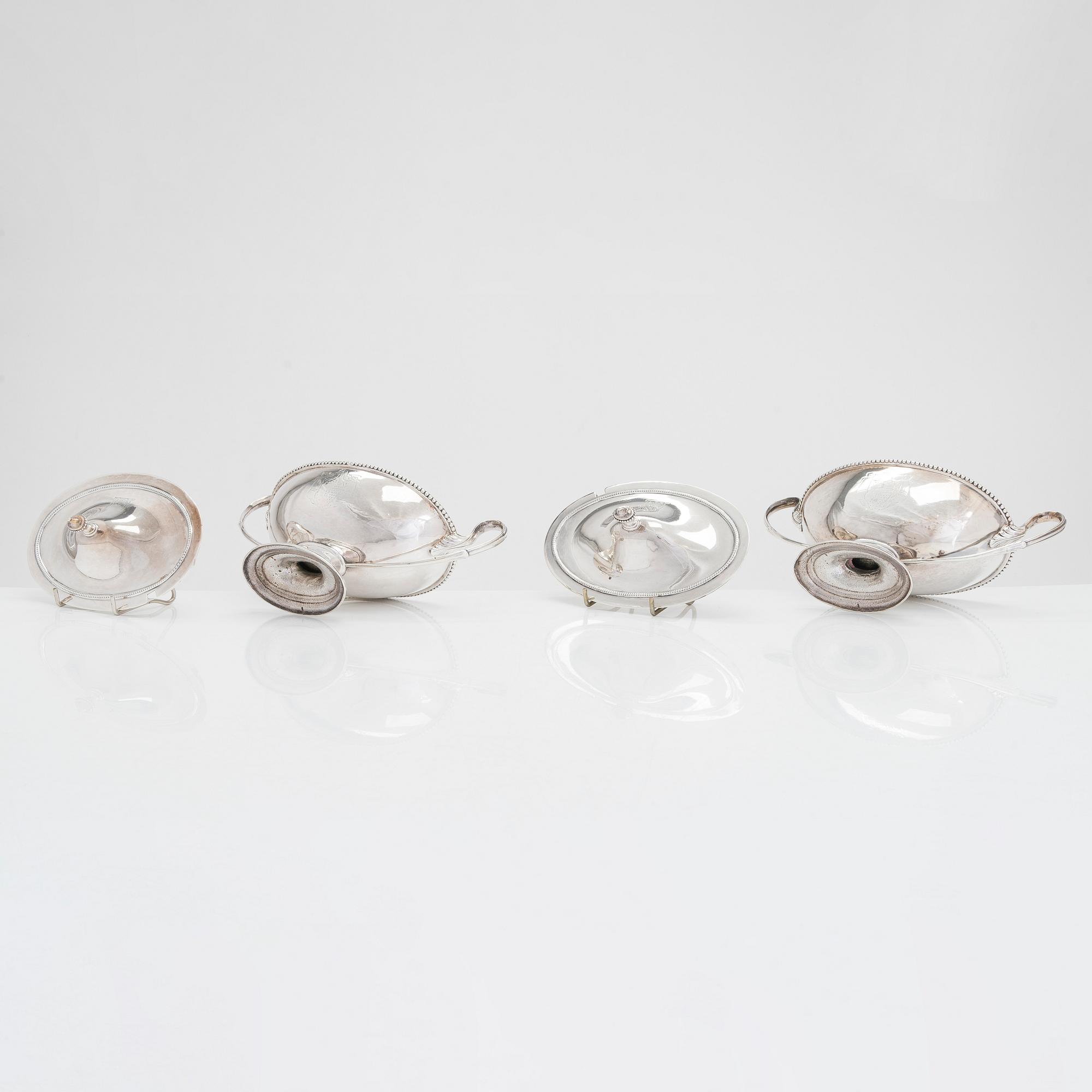 A pair of sterling silver sauce boats, London 1786. Unclear maker's mark,