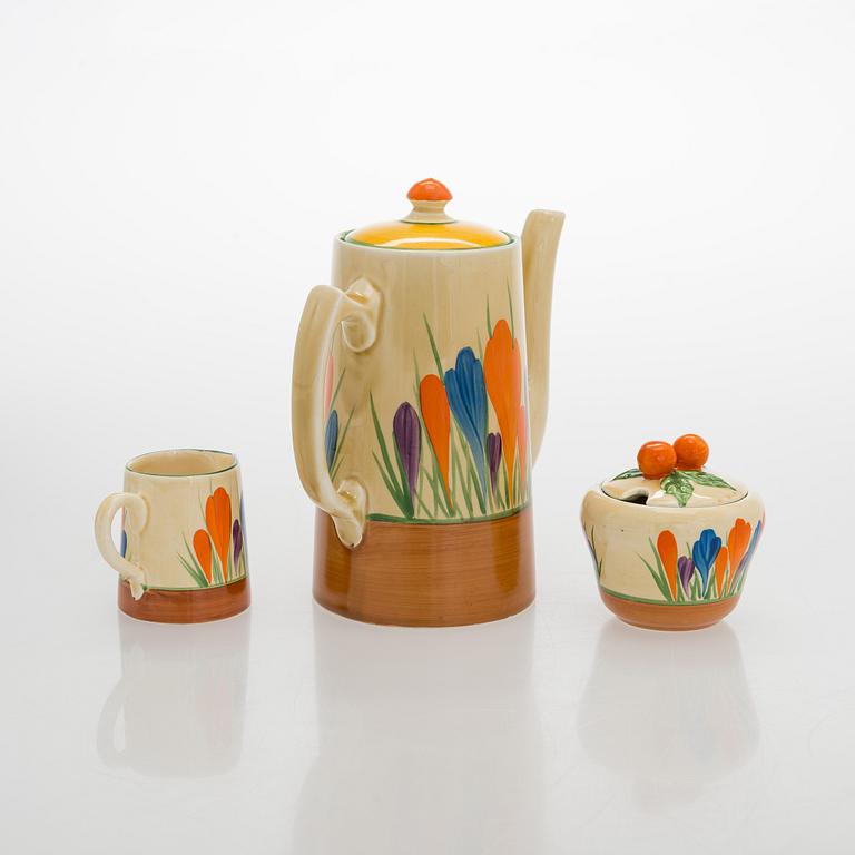 Clarice Cliff, 10-piece coffee service, stamped "Crocus", England.