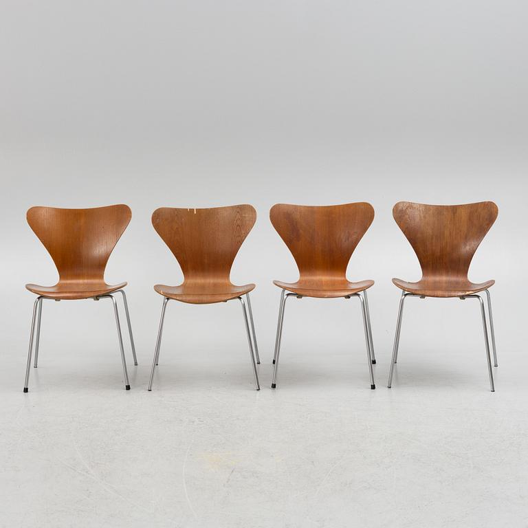 Arne Jacobsen, four "Seven" chairs, Fritz Hansen, Denmark.