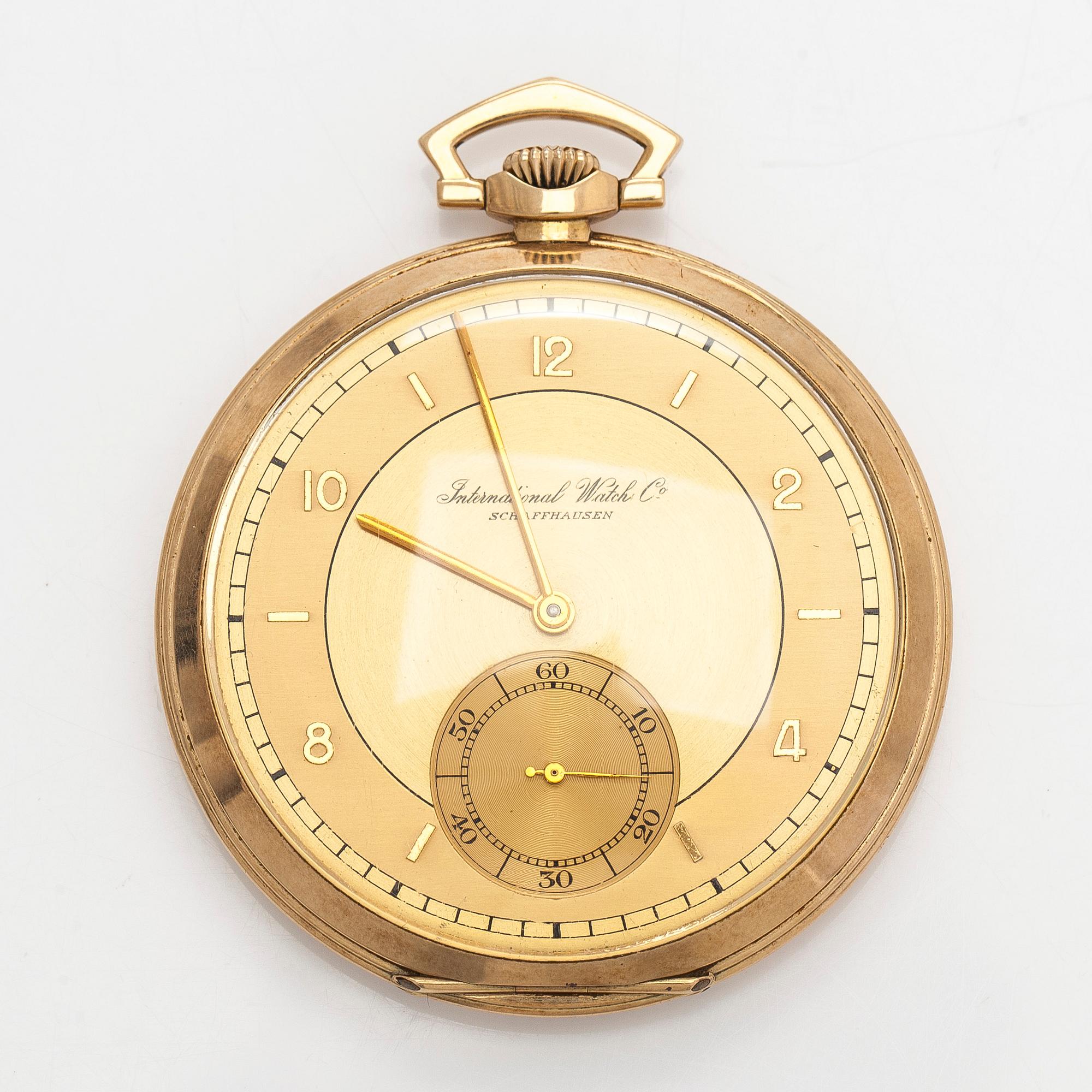 International Watch Co. (IWC), pocket watch, 50 mm, 14K gold, lever escapement.