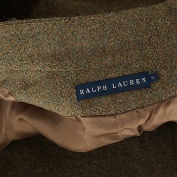 Green wool jacket and a turtleneck by Ralph Lauren.