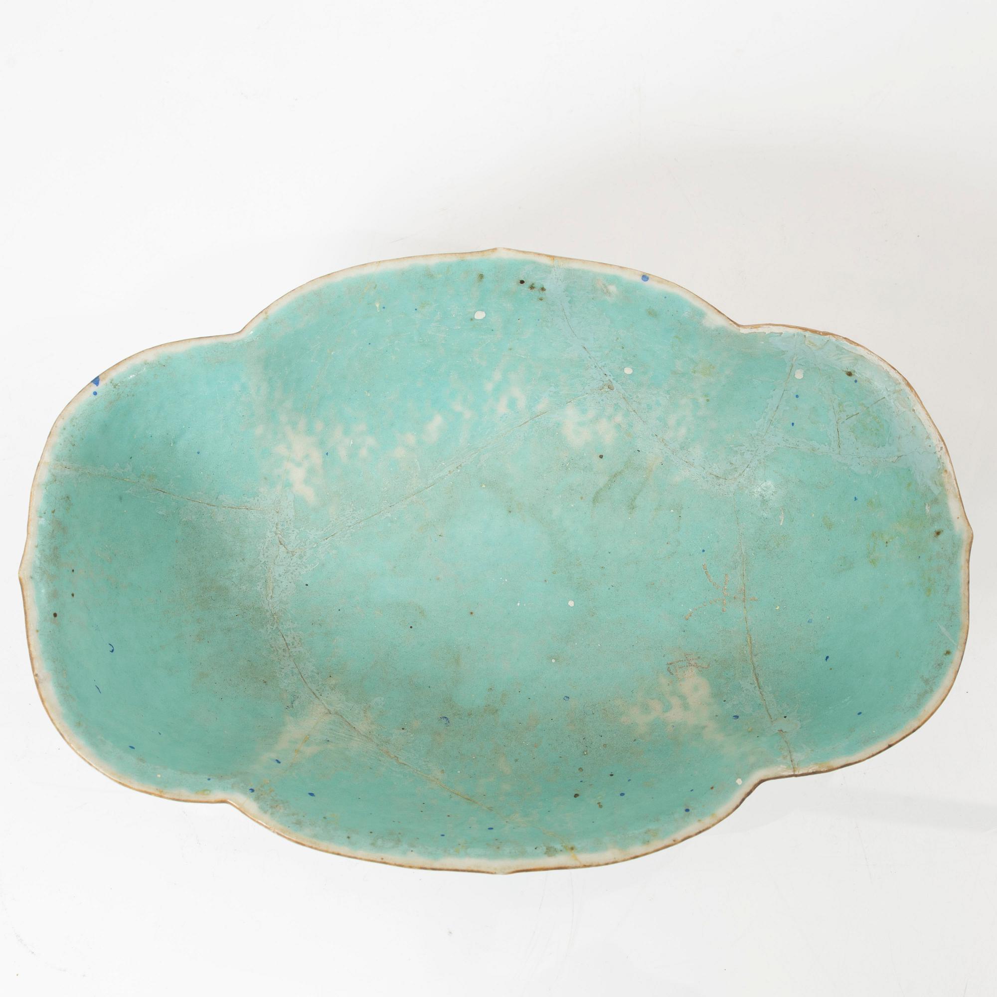 A set of five famille rose tea cups, Qing dynasty, 18th century and a bowl, Qing dynasty, 19th century.