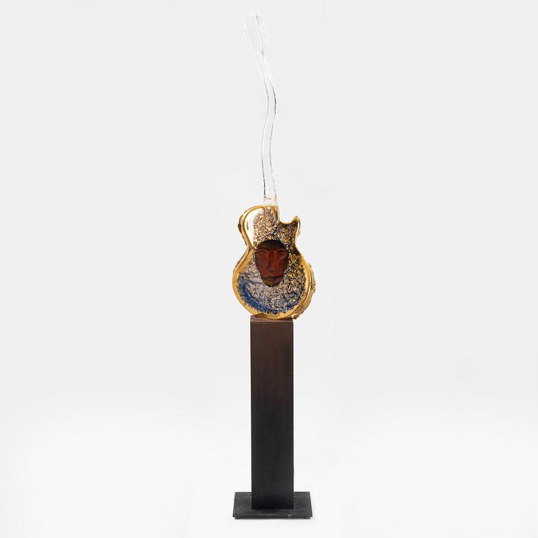 Kjell Engman, skulptur, glas, "Gitarr", Kosta Boda Unique.