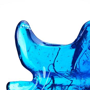Edvin Öhrström, a blue/ turquoise coloured cast glass sculpture of a bull's head, Lindshammar glassworks, Sweden, signed and dated 1953.