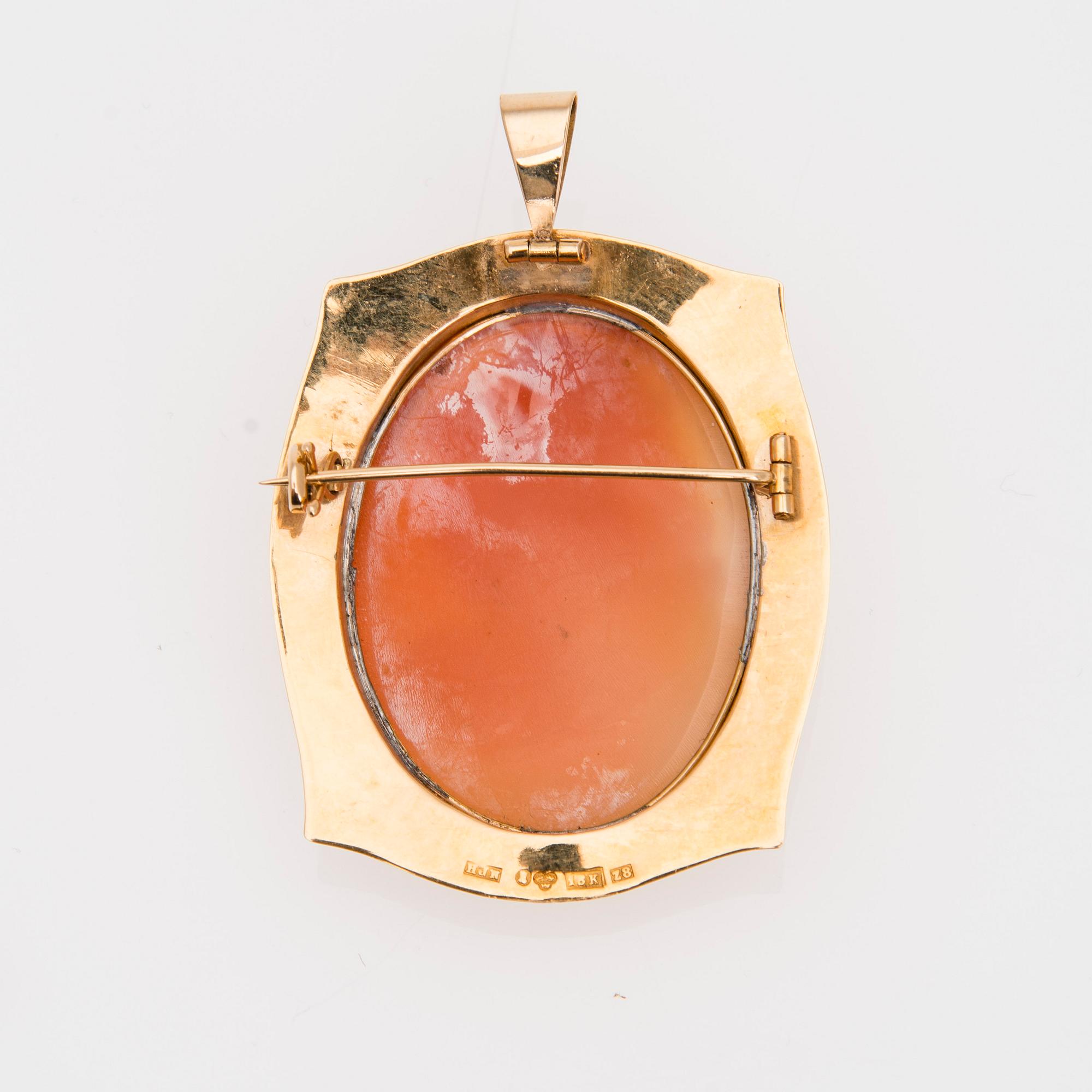 KAMÉ HÄNGE / BROSCH, 18K guld, Hildur Johnson Juvelerare, Stockholm 1950.