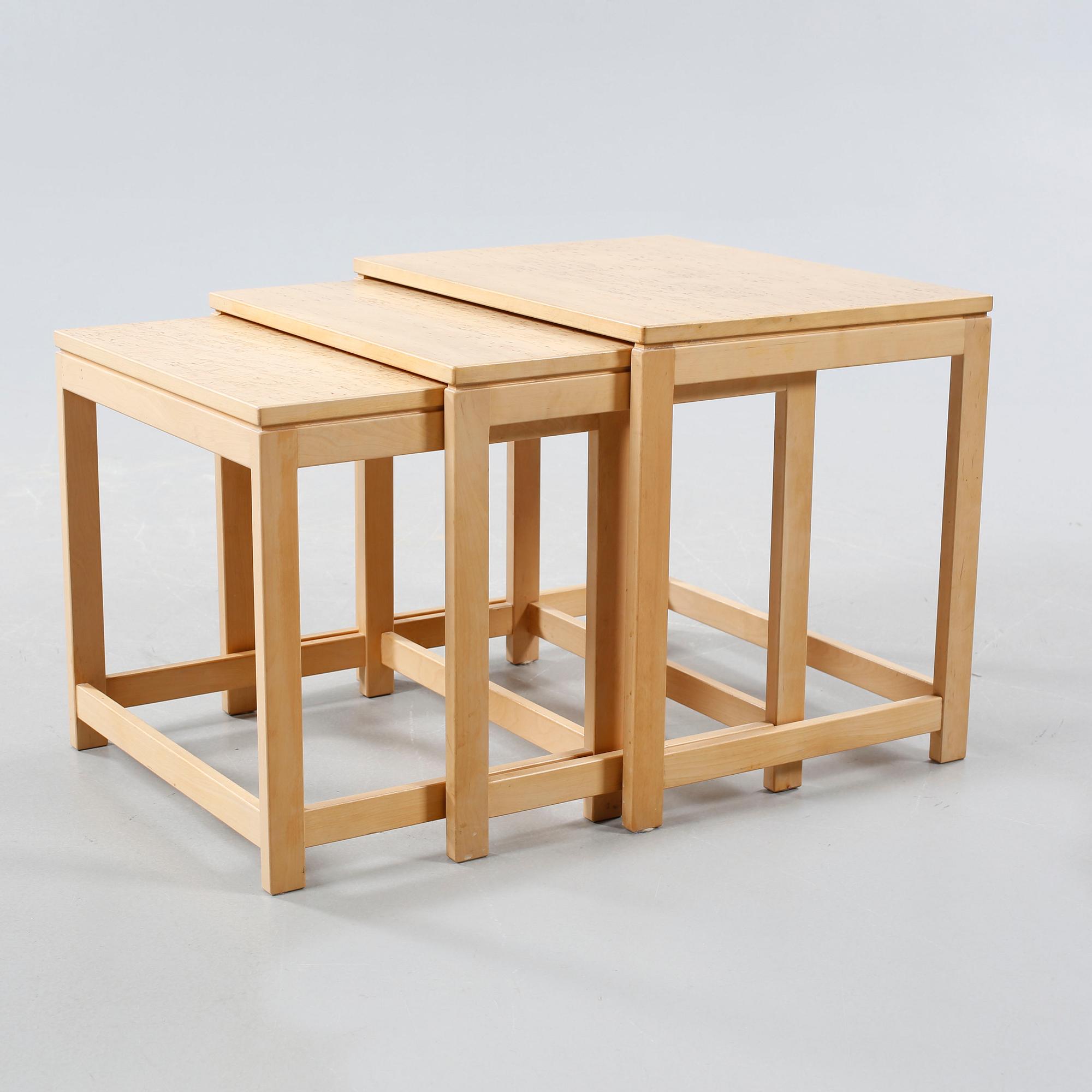 Three small tables named "HE 6040", designed by Hans Ehrlin, Tranås in 1961. Made in the fourth quarter of the 20th cent.