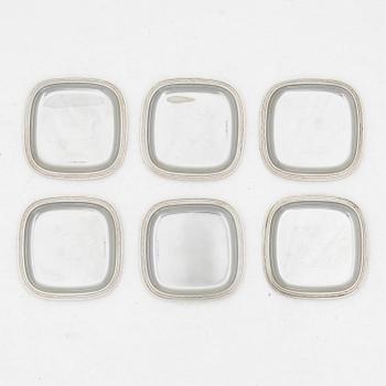 C.G. Hallberg, Coasters / ashtrays, 6 pcs, sterling silver, design by Gustaf Janson, Stockholm 1955-57.