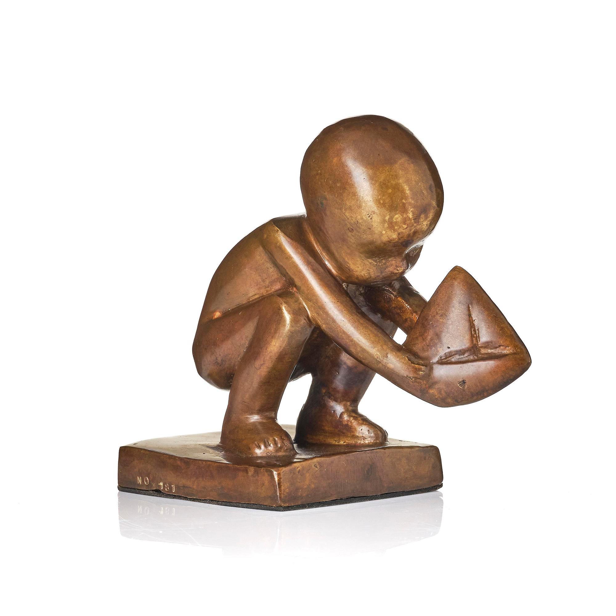 Lisa Larson, sculpture, bronze, "Storseglar'n", Scandia Present, ca. 1978, ed. 181/999, with original box and folder.