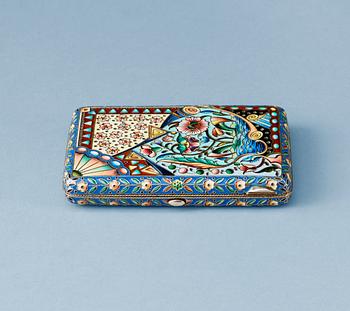 836. A Russian silver-gilt and enamel cigarette-case, unidentified makers mark, Moscow 1908-1917.