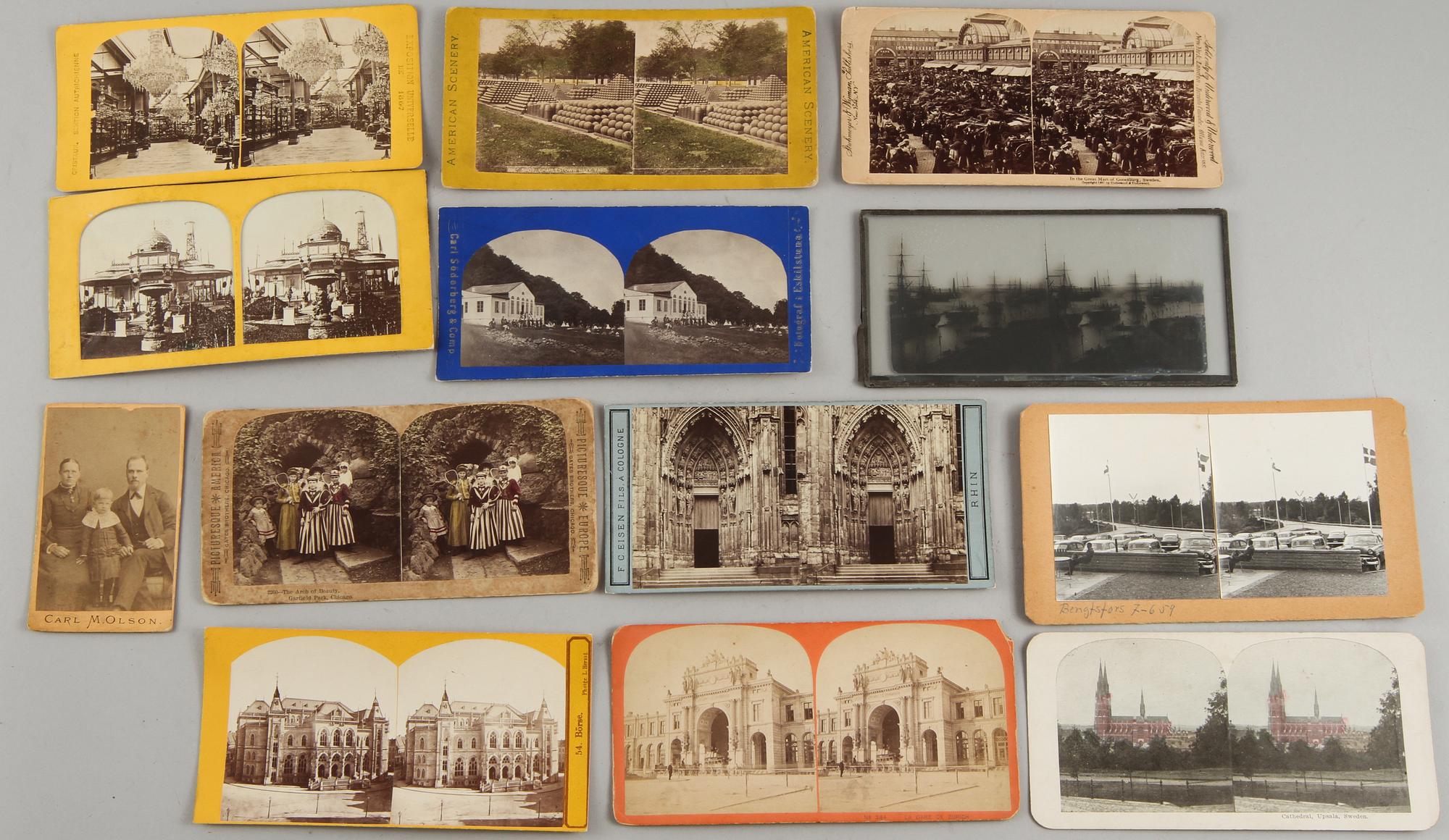 STEREOSCOPE med VYER, ca 140 st, 1800/1900-tal.