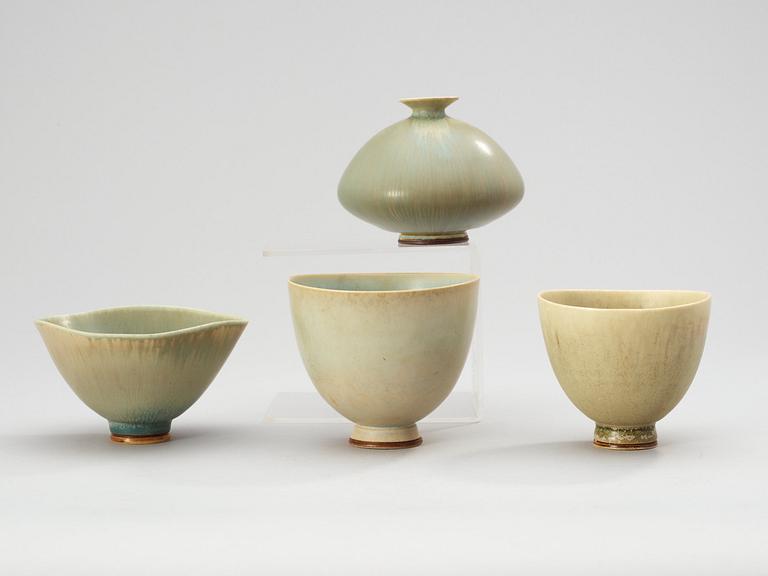 Three Berndt Friberg stoneware bowls and a vase, Gustavsberg Studio 1944-69.