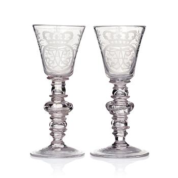 311. A pair of Swedish glass goblets, presumably Kungsholms glass manufactory, 18th Century.