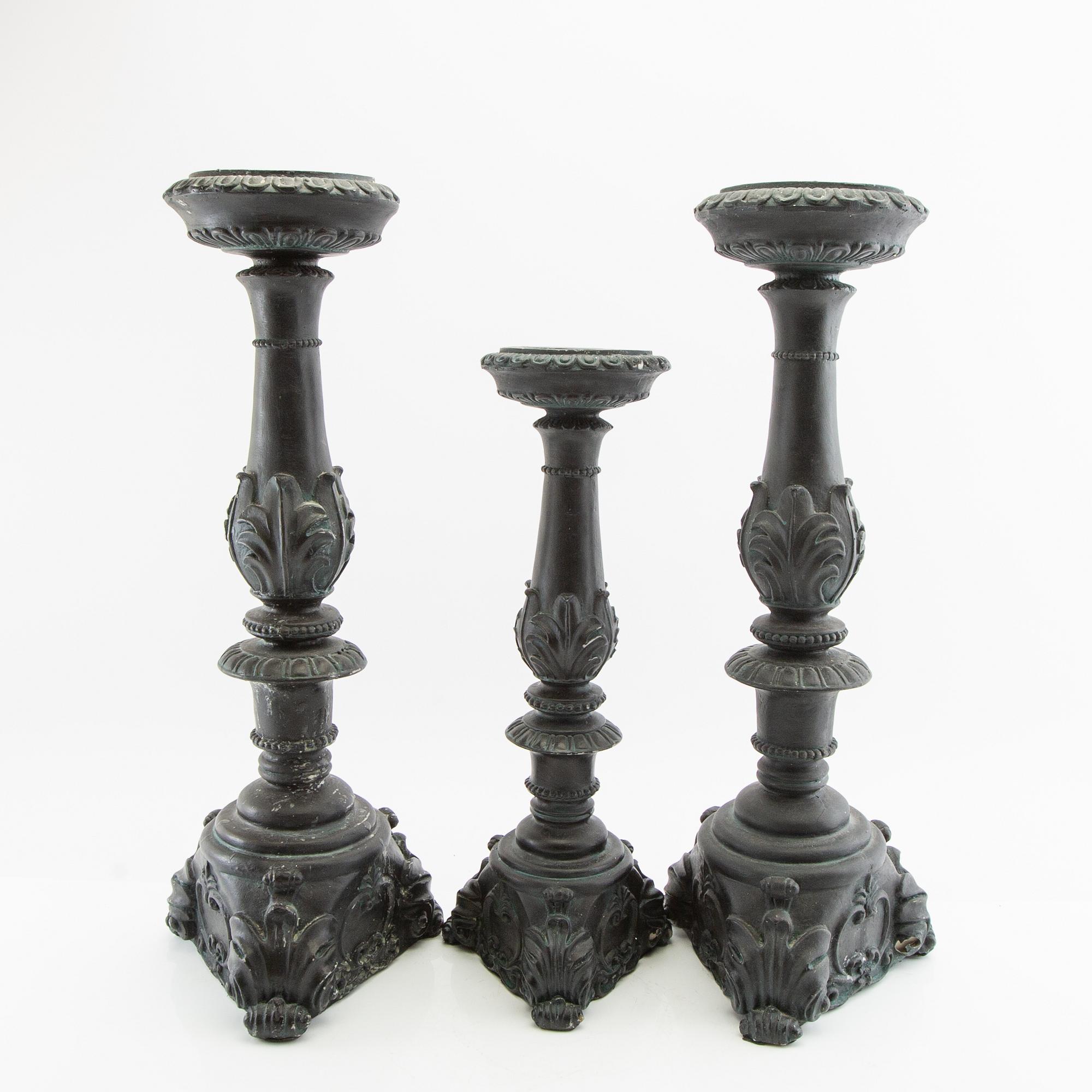 Floor candlesticks 3 pcs, second half of the 20th century, art metal.