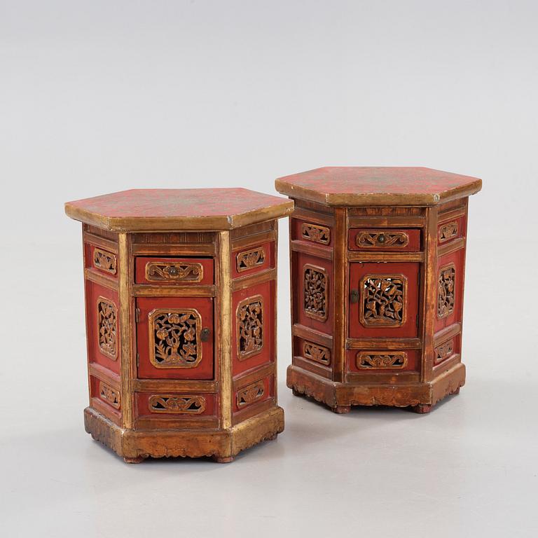 A pair of Chinese gilt lacquered tables, early 20th Century.