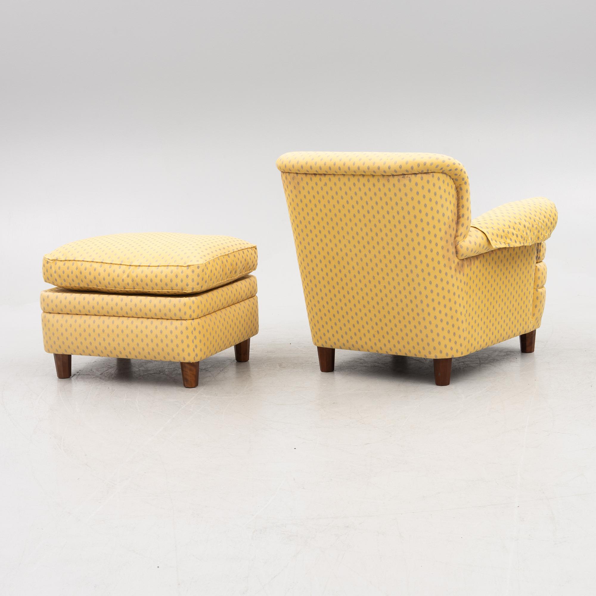 Josef Frank, fåtölj med fotpall, modell 336, Firma Svenskt Tenn.