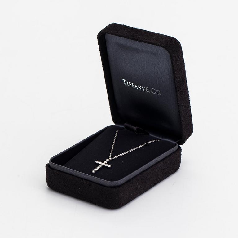 Tiffany & Co, a platinum necklace, 'Jazz Cross' with diamonds approx 0.20ct in total.