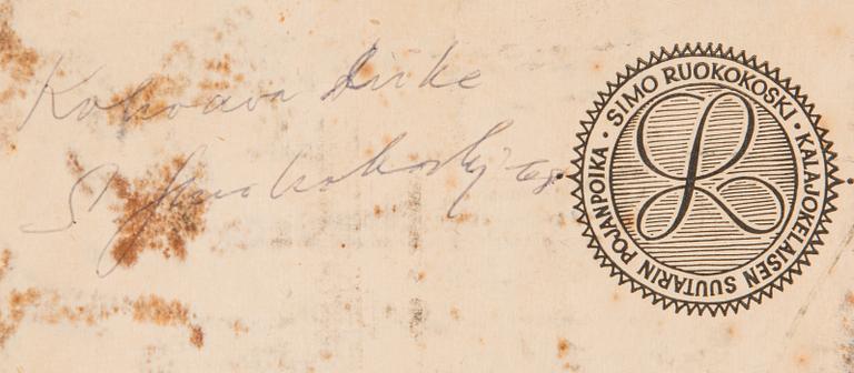 Simo Ruokokoski, blandteknik på kartongskiva, signerad och daterad -68.