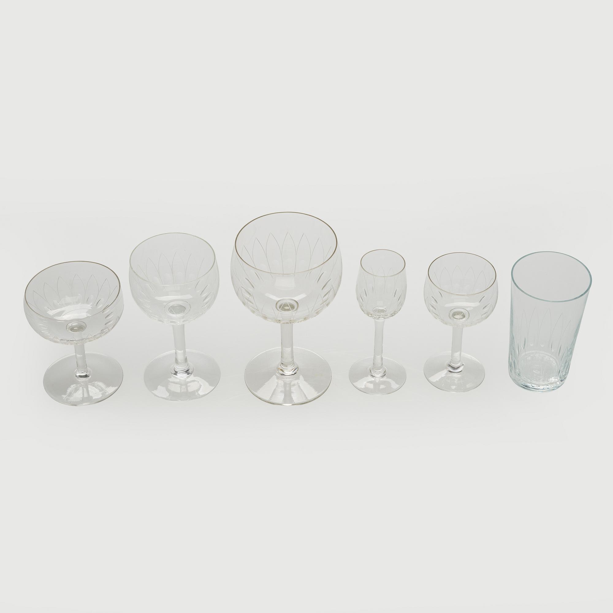 Göran Hongell, glasservis, 52 delar, "Kilta". Iittala, i produktion 1947-1966.