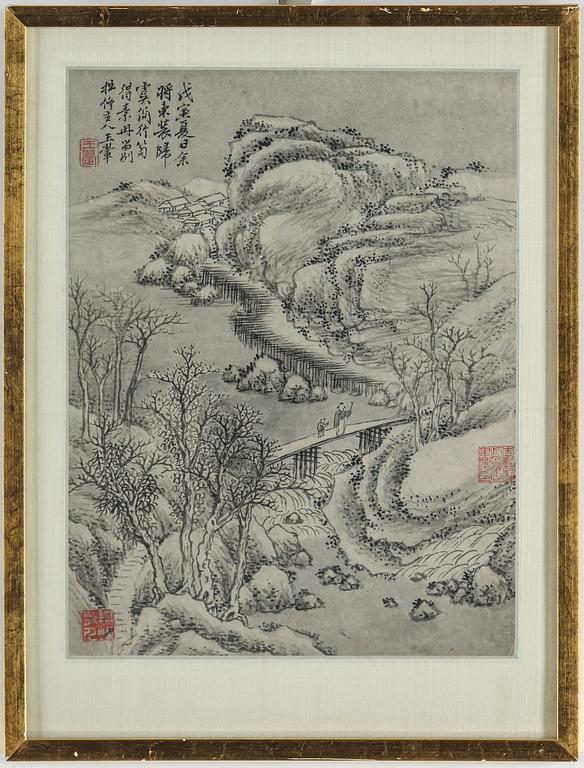 Three paintings, ink and color on paper. Qing dynasty and China, 19th-20th century.