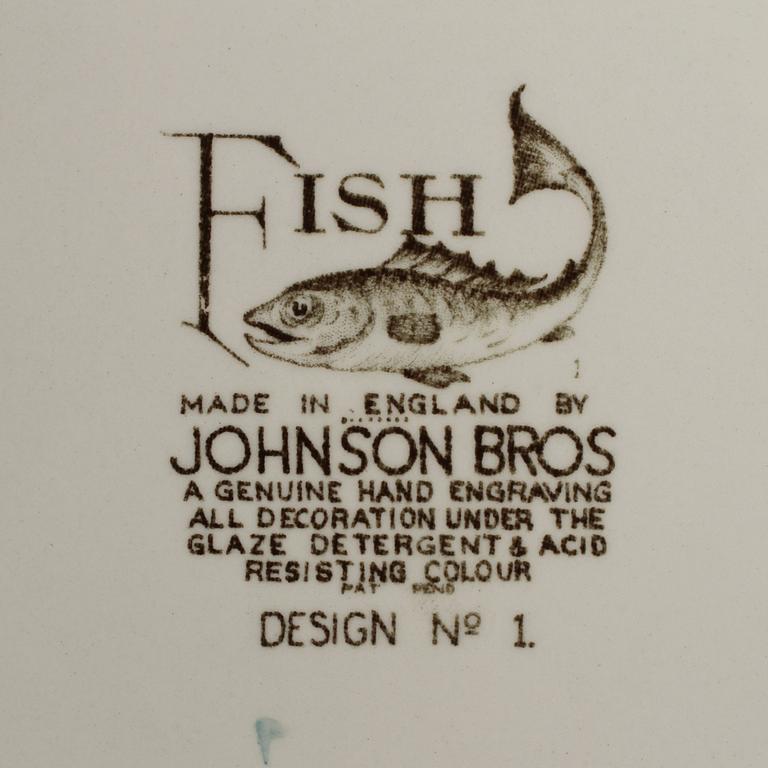 SERVISDELAR, 11 st, flintgods, "Fish" Johnson Bros. England, 1900-talets andra hälft.