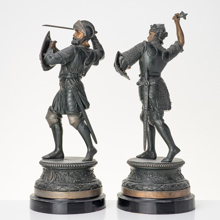 Figuriner, ett par, patinerad zink, omkring år 1900.